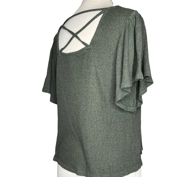 MAUNCES Women's Sweater Size Medium Pull Over Short Sleeve Green Knit Open Back - Picture 6 of 14